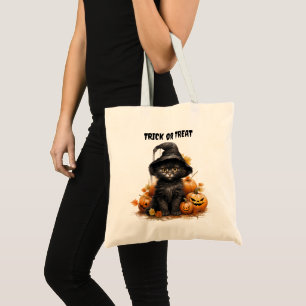Bolsa Tote Gato Negro Bruxo de Chapéu Crianças de Halloween T