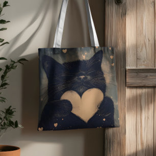 Bolsa Tote Gato Negro com Coração Ouro - Amor Louco de Gato