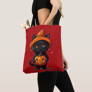 Bolsa Tote Gato Negro com Lanterna Jack-O