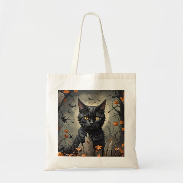 Bolsa Tote Gato Negro com Morcegos (Frente)