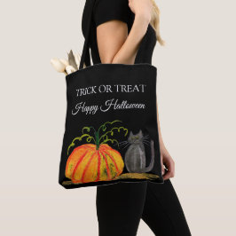 Bolsa Tote Gato Negro de Abóbora Bonito Moderno