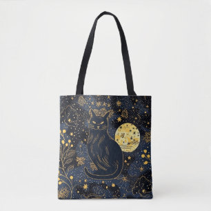 Bolsa Tote Gato Negro do Céu Estrelado