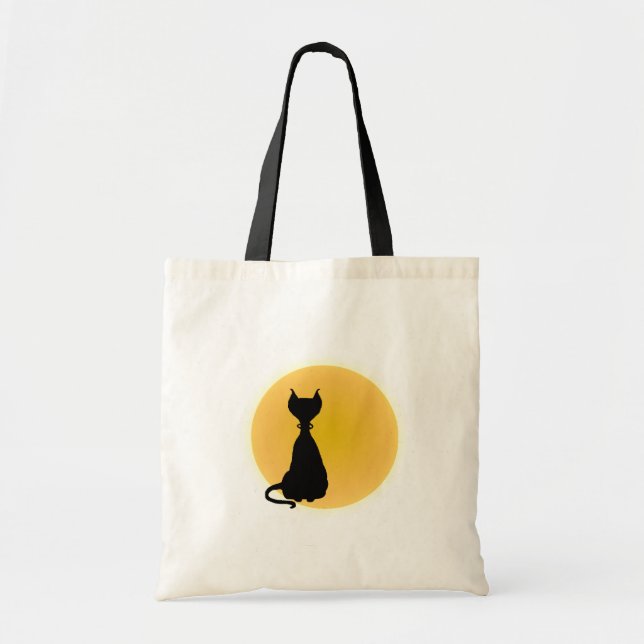 Bolsa Tote Gato Negro e Arte de Dia das Bruxas Amarelas (Frente)