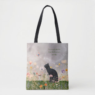 Bolsa Tote Gato Negro em Flores
