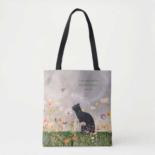 Bolsa Tote Gato Negro em Flores (Frente)