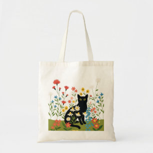 Bolsa Tote Gato Negro Entre Flores Selvagens Coloridas - Cott