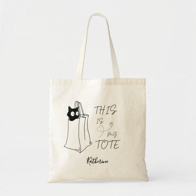 Bolsa Tote Gato Negro "Este É O Meu Bolsa" Engraçado (Frente)