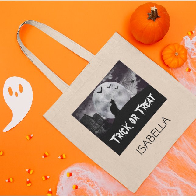 Bolsa Tote Gato Negro Fodoroso de Halloween ou Trapaça de Tot (Editable Text & Name,
Happy Halloween!)