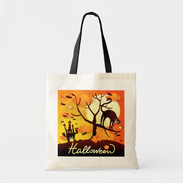 Bolsa Tote Gato Negro Halloween (Frente)