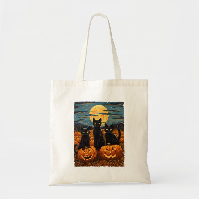 Bolsa Tote Gato Negro Halloween Gata Amada Noite Estrelada Ga (Frente)