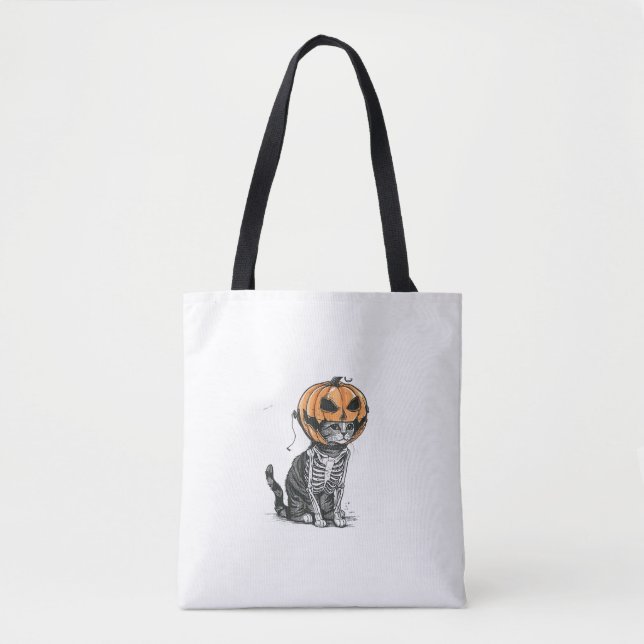 Bolsa Tote Gato Negro Halloween Pumpkin Cabeça Figurino Para  (Frente)