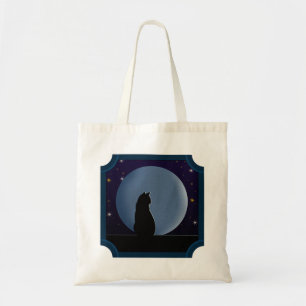 Bolsa Tote Gato Negro, Lua Cheia, Estrelas