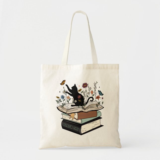 Bolsa Tote Gato Negro no Livro Engraçado Gato (Frente)