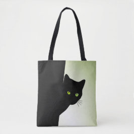 Bolsa Tote Gato Negro Olhado Verde