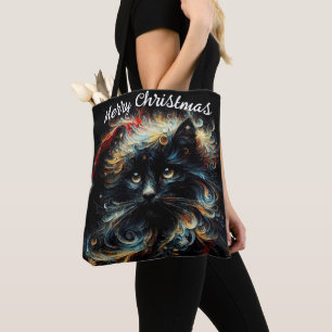 Bolsa Tote Gato Negro Whimssso Papai noel Natal Hato Sazonal