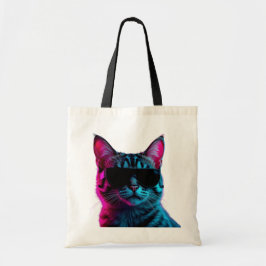 Bolsa Tote Gato Neon Legal com Óculos de Sol Estética Orçamen