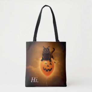 Bolsa Tote Gato no Balão de Halloween