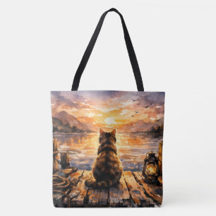 Bolsa Tote Gato no Cais ao Pôr do Sol