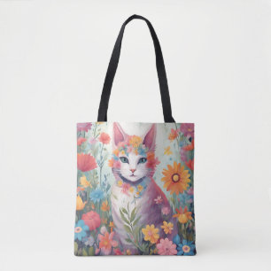 Bolsa Tote Gato no Jardim Flor