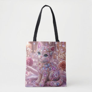 Bolsa Tote Gato Noturno de Veludo Estético Impresso