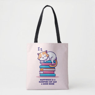 Bolsa Tote Gato numa Pilha de Livros Literário Personalizado