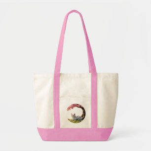 Bolsa Tote Gato Origami sob Flor de Cerejeira