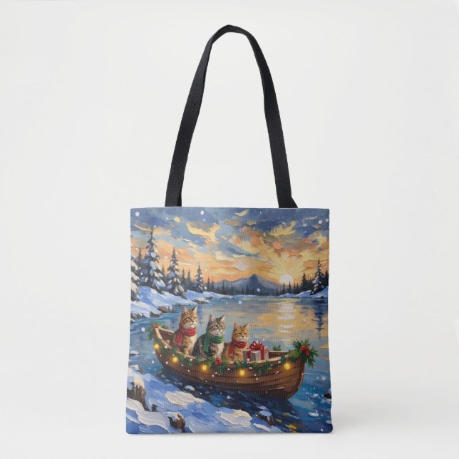 Bolsa Tote Gato Persa Barco Natal Feriado (Frente)