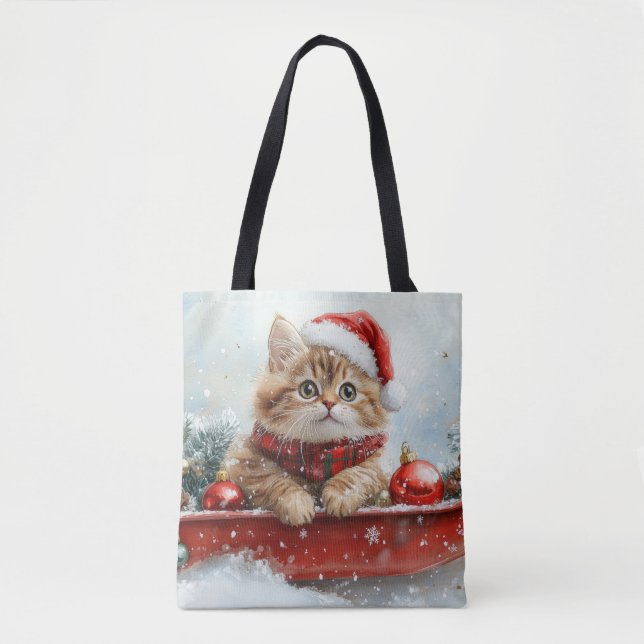 Bolsa Tote Gato Persa com Lama Deixe-o nevar no Natal (Frente)