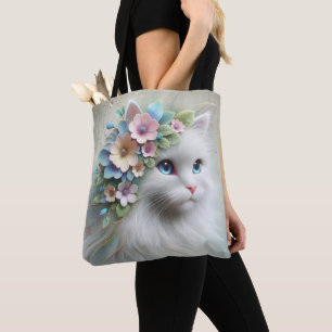 Bolsa Tote Gato Persa Com Laurel Floral