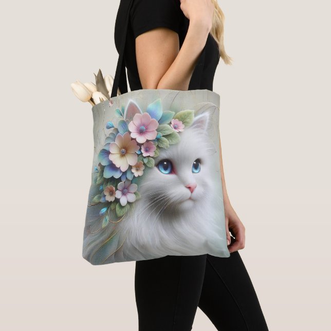 Bolsa Tote Gato Persa Com Laurel Floral (Close Up)