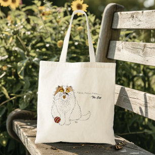 Bolsa Tote Gato Persa Fofo e Felpudo Meow Azul Engraçado
