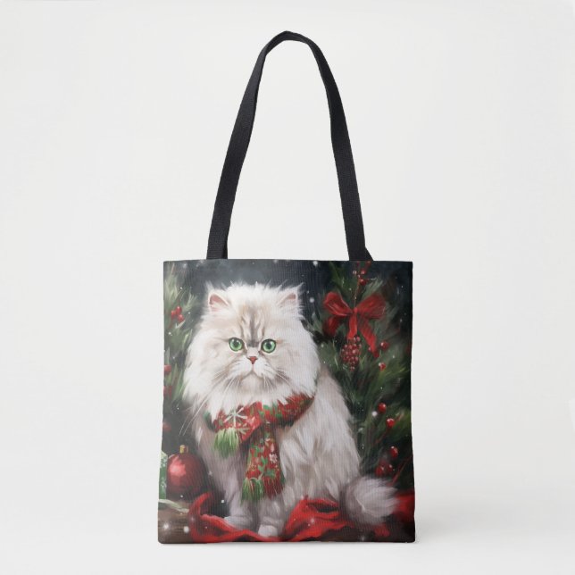 Bolsa Tote Gato Persa no Natal da Neve (Frente)