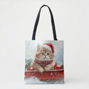 Bolsa Tote Gato Persa no Trenó Deixe Nevar Natal