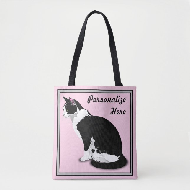 Bolsa Tote Gato Persa Preto e Branco Personalizado (Frente)