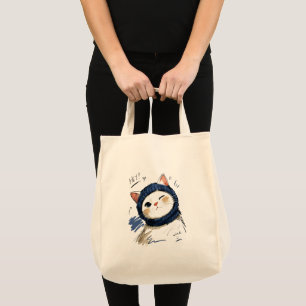 Bolsa Tote Gato Piscando com Cachecol de Tricô Aconchegante