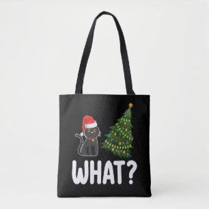 Bolsa Tote Gato Preto a Empurrar Árvore de Natal Divertido