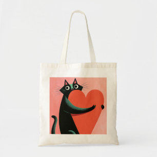 Bolsa Tote Gato Preto Abraçando Coração Retro Cat Lover