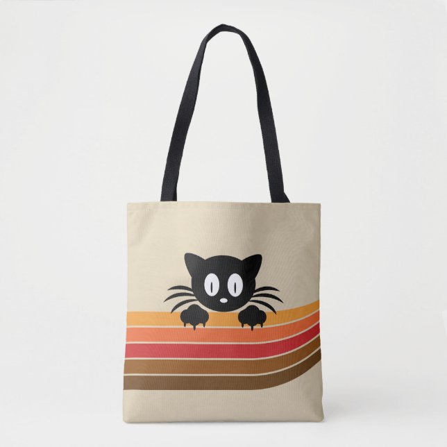 Bolsa Tote Gato preto bonito com tiras retrorreflectoras (Frente)