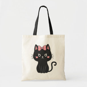 Bolsa Tote Gato Preto Bonito E Negro E Halloween Rosa
