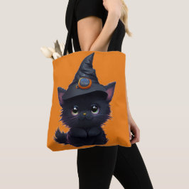 Bolsa Tote Gato preto branco e branco do Dia das Bruxas