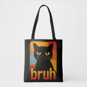 Bolsa Tote Gato Preto Bruh Engraçado Retro Vintage Meme