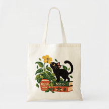 Gato Preto Caprichoso Amante de Livros Botânicos