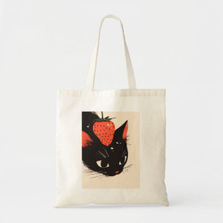Bolsa Tote Gato Preto Cinto Com Saco De Morango