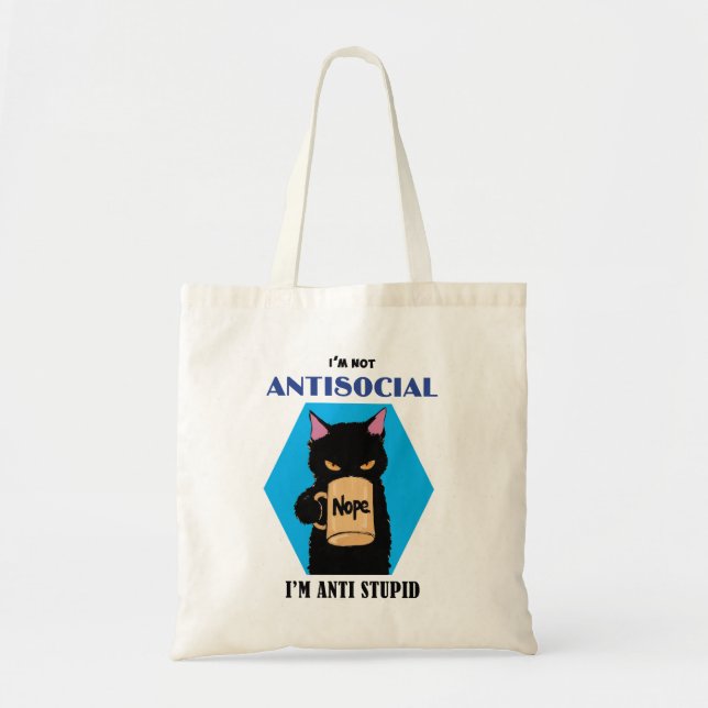 Bolsa Tote Gato Preto Cinto com Saco de Tote de Café (Frente)