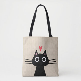 Bolsa Tote Gato Preto Cinto | Gatinho com coração Namorados