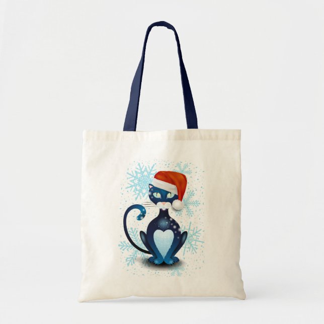 Bolsa Tote Gato Preto com Cabra Papai noel (Frente)
