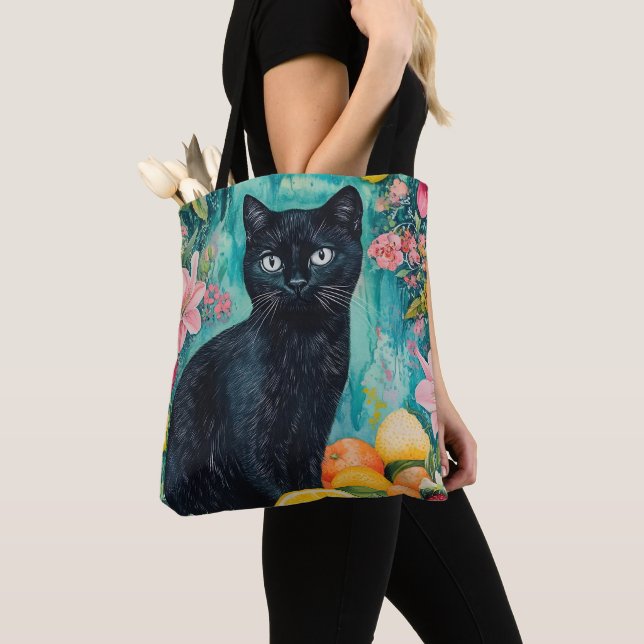 Bolsa Tote Gato Preto com Fruta (Close Up)