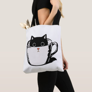 Bolsa Tote Gato preto com nariz vermelho escondido em um copo