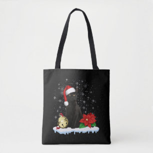 Bolsa Tote Gato Preto Com Uma Figurinha De Natal De Papai Noe