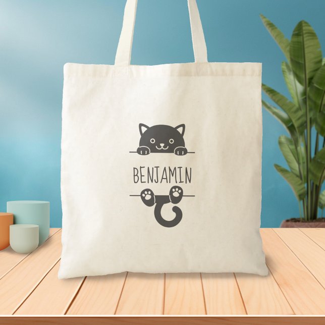 Bolsa Tote Gato Preto Cujo Pico atrás do Nome Personalizado (Criador carregado)